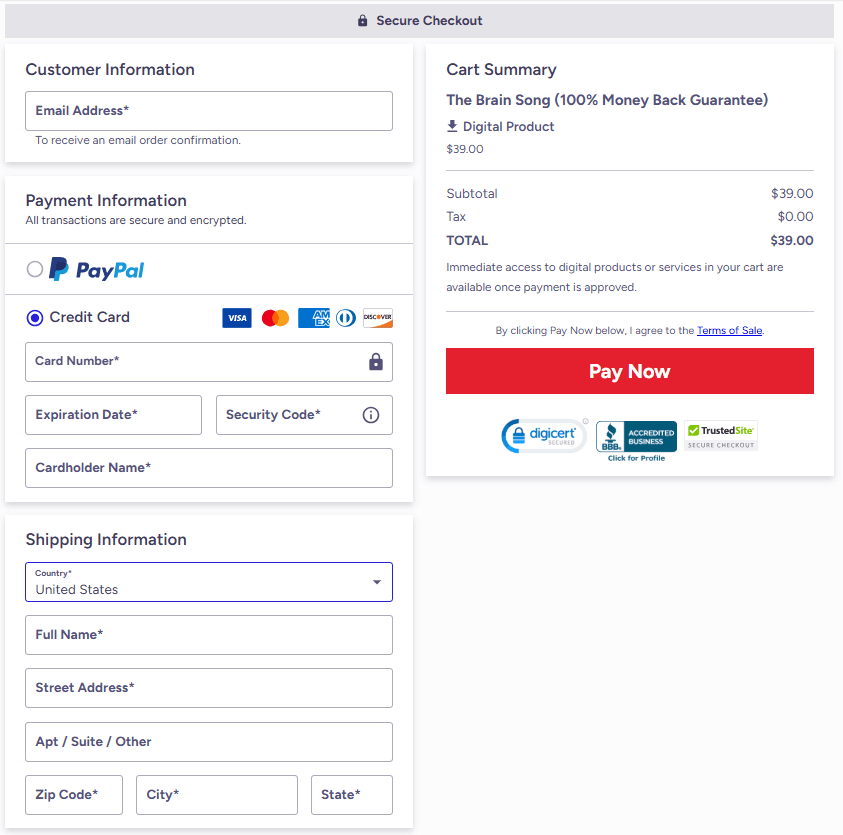 The Brain Song Secure Checkout